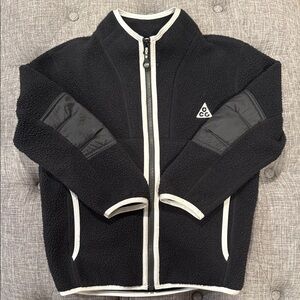 Nike Black Sherpa Fleece Jacket with White Trim